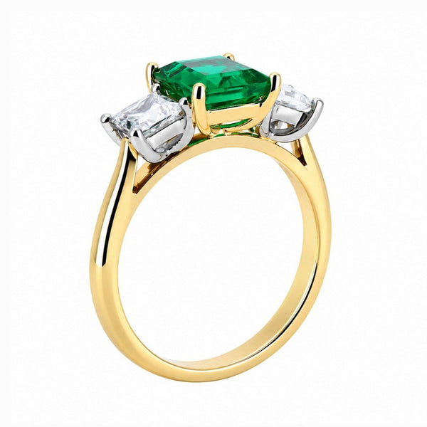 18ct yellow gold 1.36ct emerald 0.84ct GIA diamond 3 stone ring