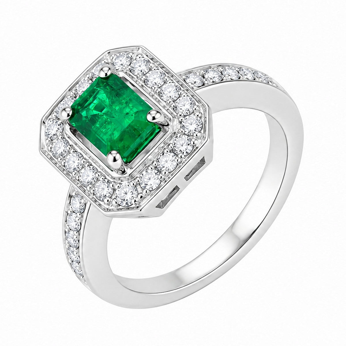 Platinum 0.89ct emerald & 0.48ct diamond cluster ring