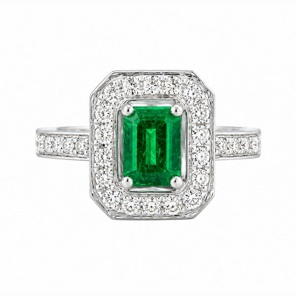 Platinum 0.89ct emerald & 0.48ct diamond cluster ring