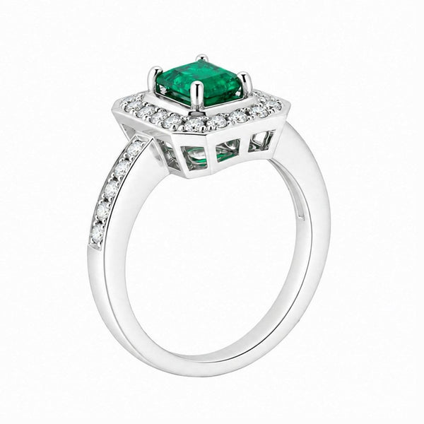 Platinum 0.89ct emerald & 0.48ct diamond cluster ring