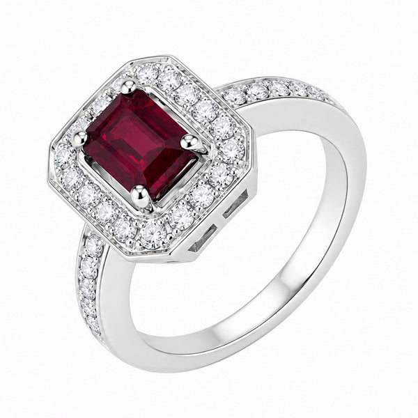 Platinum 1.05ct ruby & 0.48ct diamond cluster ring