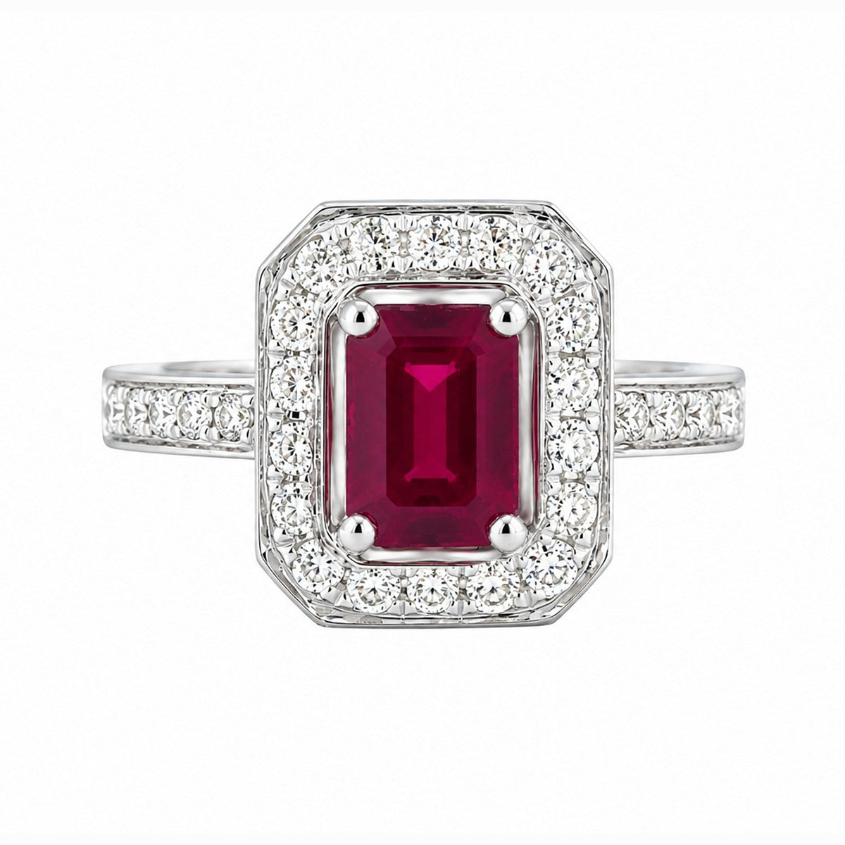 Platinum 1.05ct ruby & 0.48ct diamond cluster ring