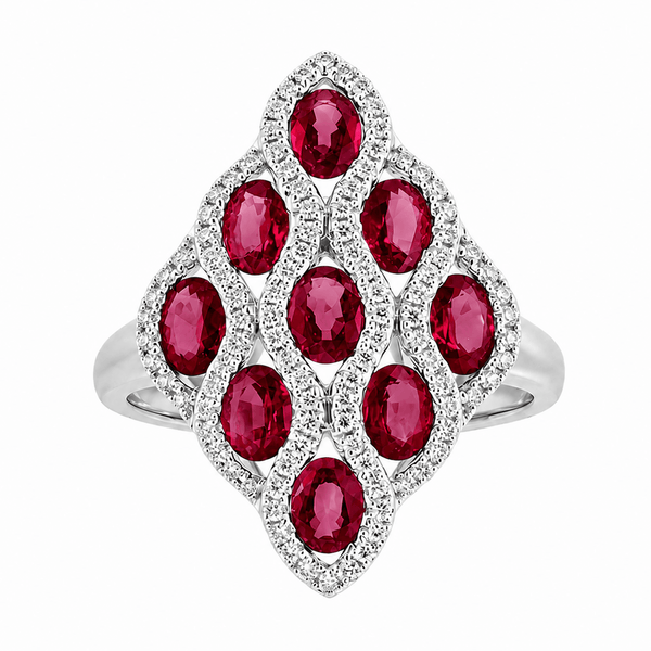 18ct white gold 2.70ct ruby & 0.30ct diamond peacock ring