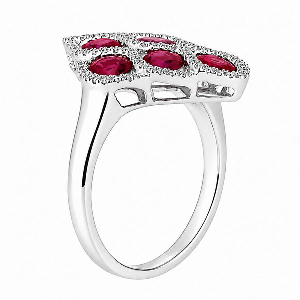 18ct white gold 2.70ct ruby & 0.30ct diamond peacock ring