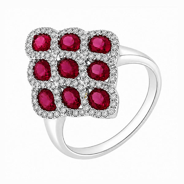 18ct white gold 2.70ct ruby & 0.30ct diamond peacock ring
