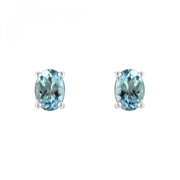Platinum 7mm x 5mm aquamarine stud earrings
