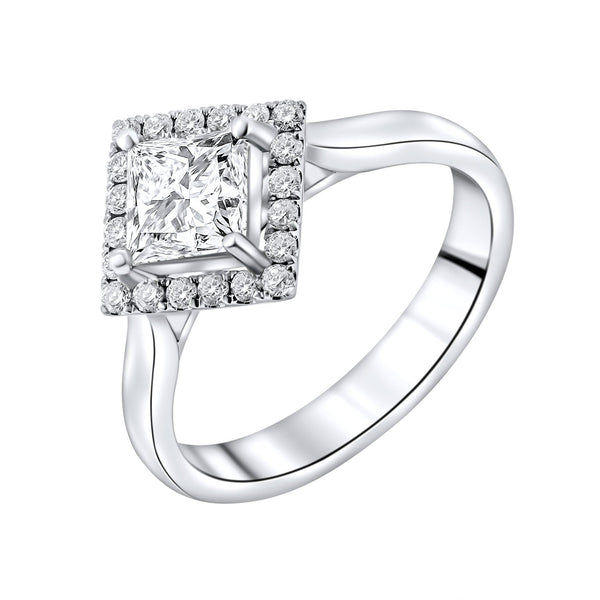 Platinum 1.01ct E VS1 EGL princess cut diamond halo ring