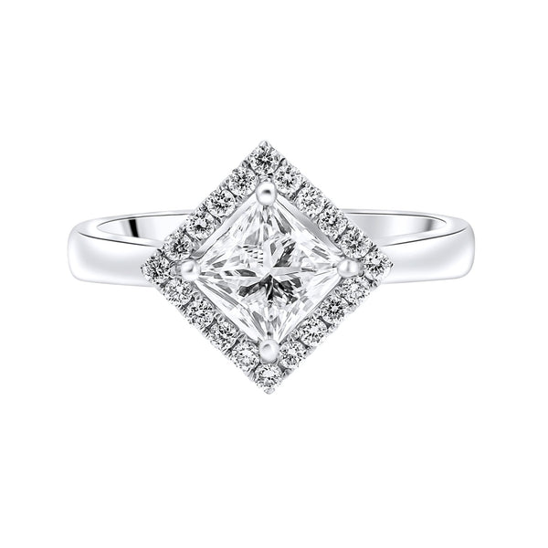 Platinum 1.01ct E VS1 EGL princess cut diamond halo ring
