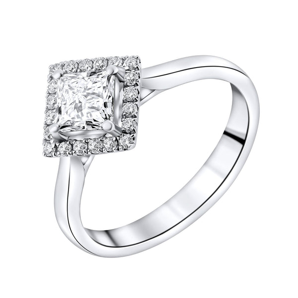 Platinum 0.55ct D VVS2 EGL princess cut diamond halo ring