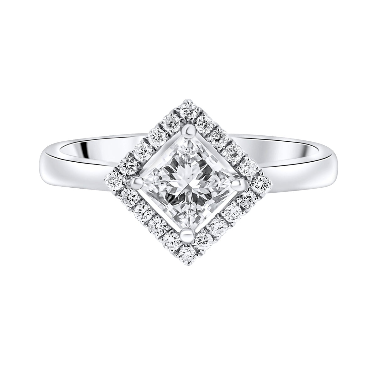 Platinum 0.55ct D VVS2 EGL princess cut diamond halo ring