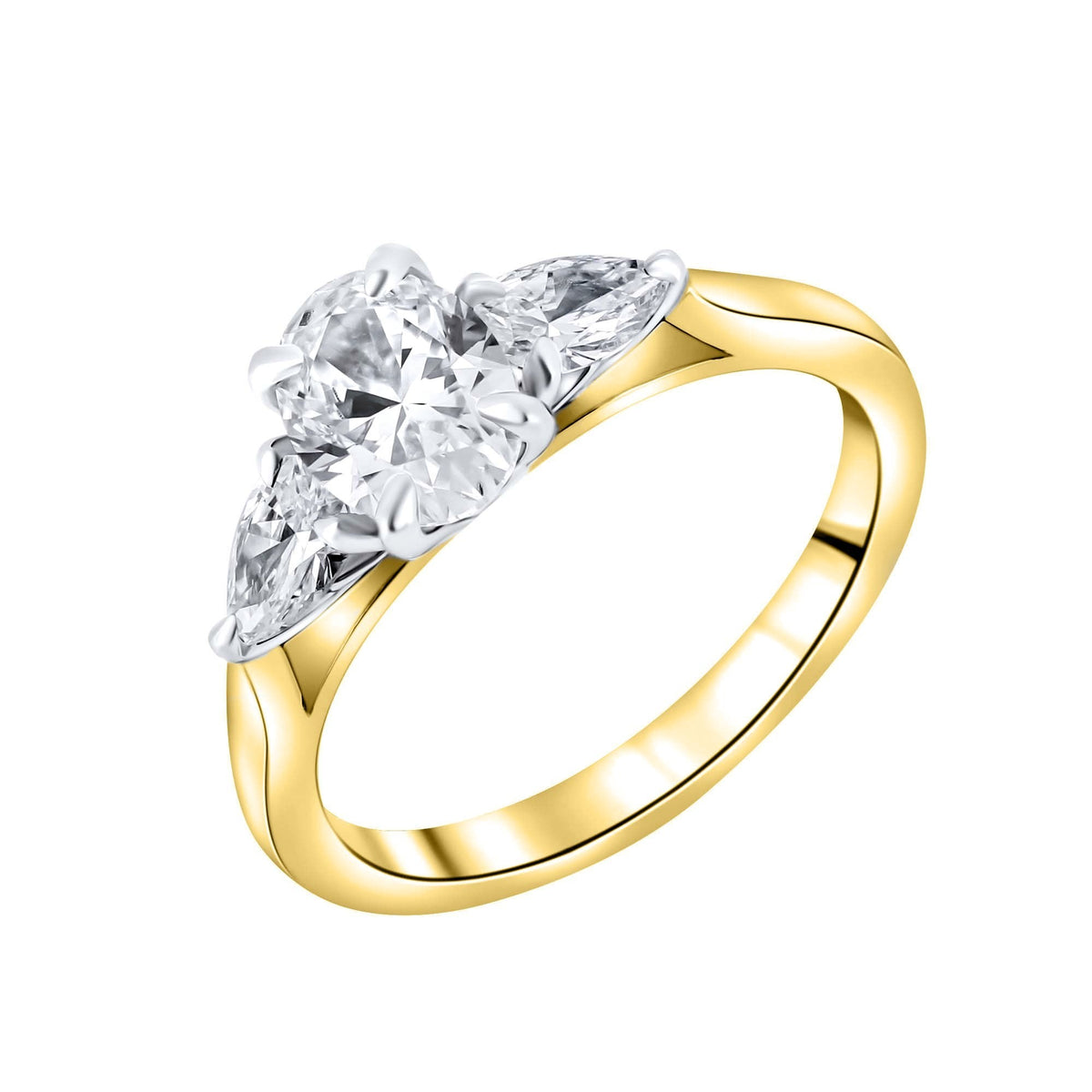 LG 18ct yellow gold 1.54ct D VVS2 oval & pear diamond ring