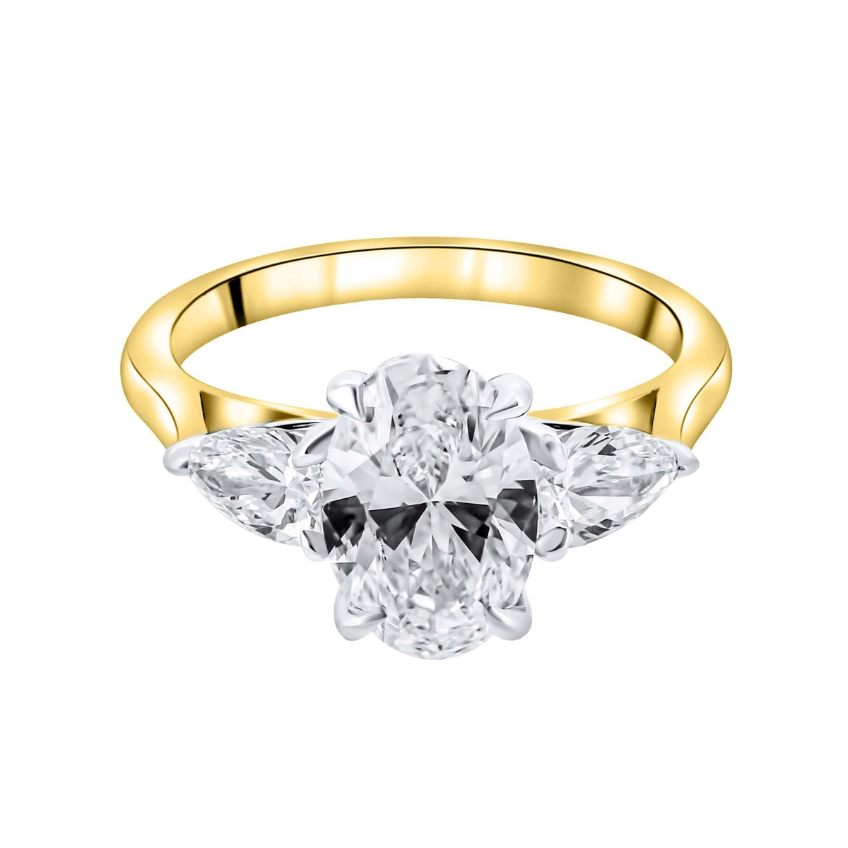 LG 18ct yellow gold 2.85ct D VVS2 IGI oval & pear diamond ring