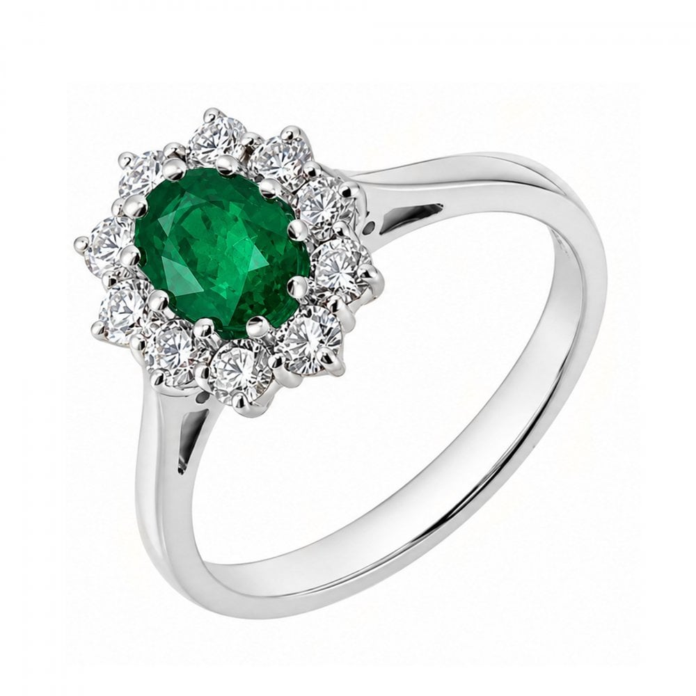 Platinum 0.81ct emerald & 0.60ct diamond cluster ring