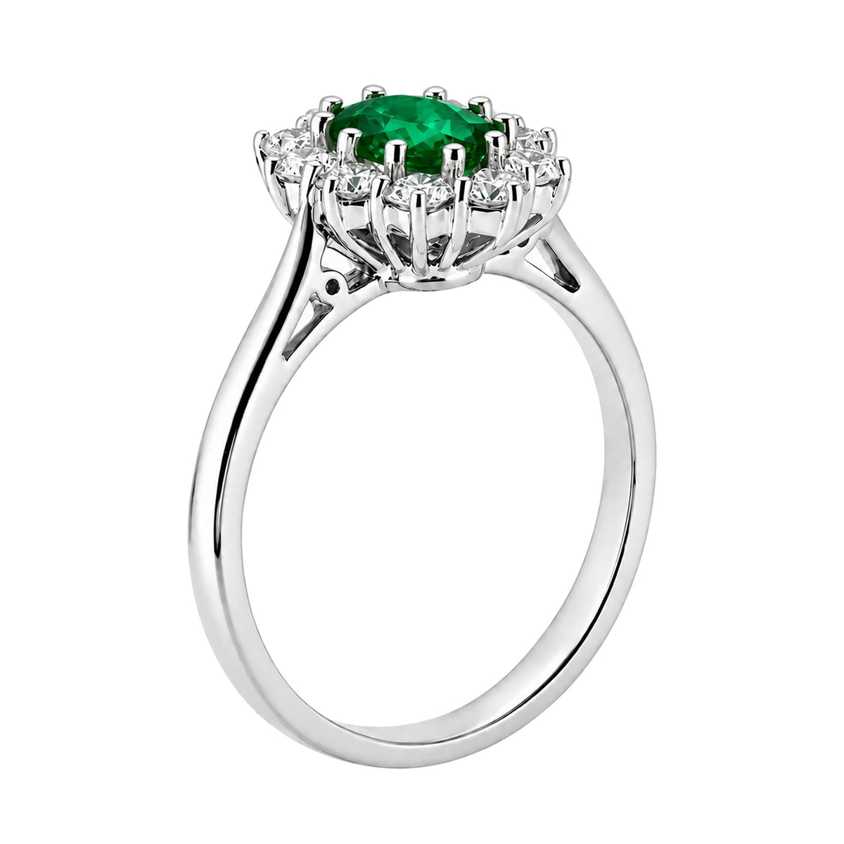 Platinum 0.81ct emerald & 0.60ct diamond cluster ring