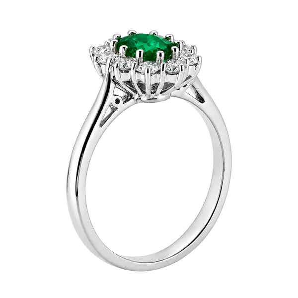 Platinum 0.81ct emerald & 0.60ct diamond cluster ring