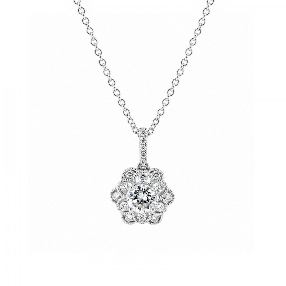 18ct white gold 0.75ct F VVS2 EGL diamond flower pendant