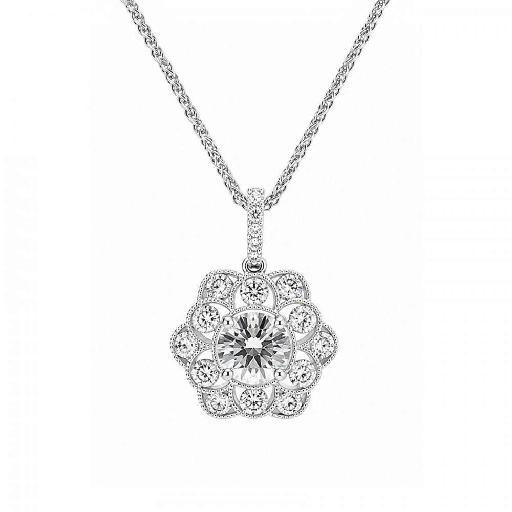 18ct white gold 1.91ct H SI1 GIA diamond flower pendant