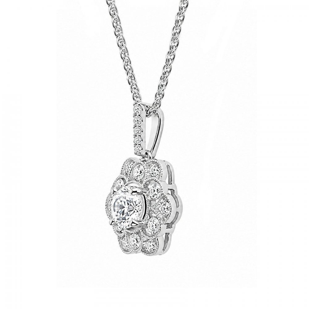 18ct white gold 1.91ct H SI1 GIA diamond flower pendant