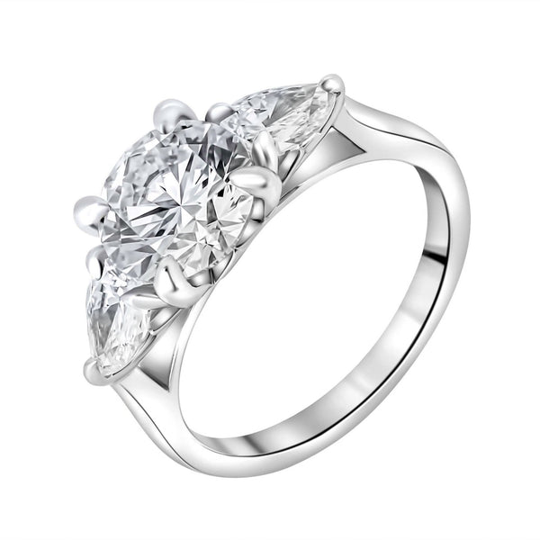 Lab grown platinum 4.01ct D VVS2 round & pear diamond ring