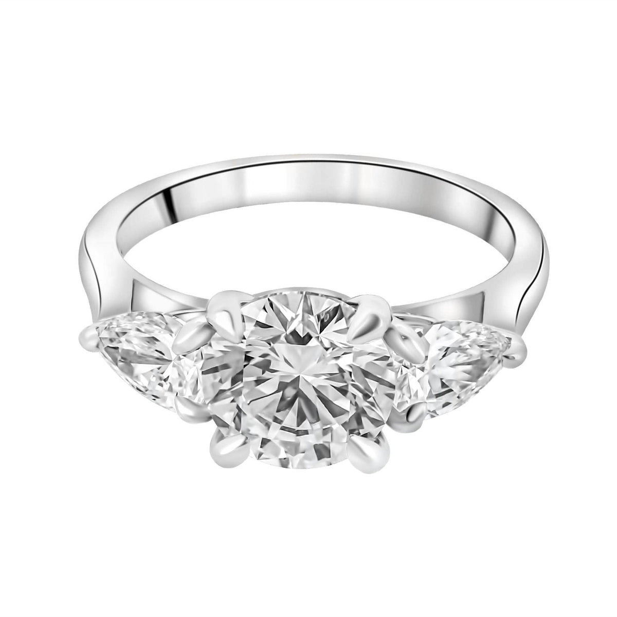 Lab grown platinum 4.01ct D VVS2 round & pear diamond ring