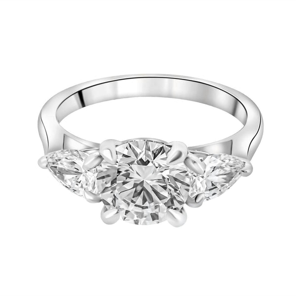 Lab grown platinum 4.01ct D VVS2 round & pear diamond ring
