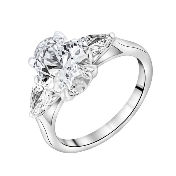 Lab grown platinum 4.06ct D VVS2 oval & pear diamond ring
