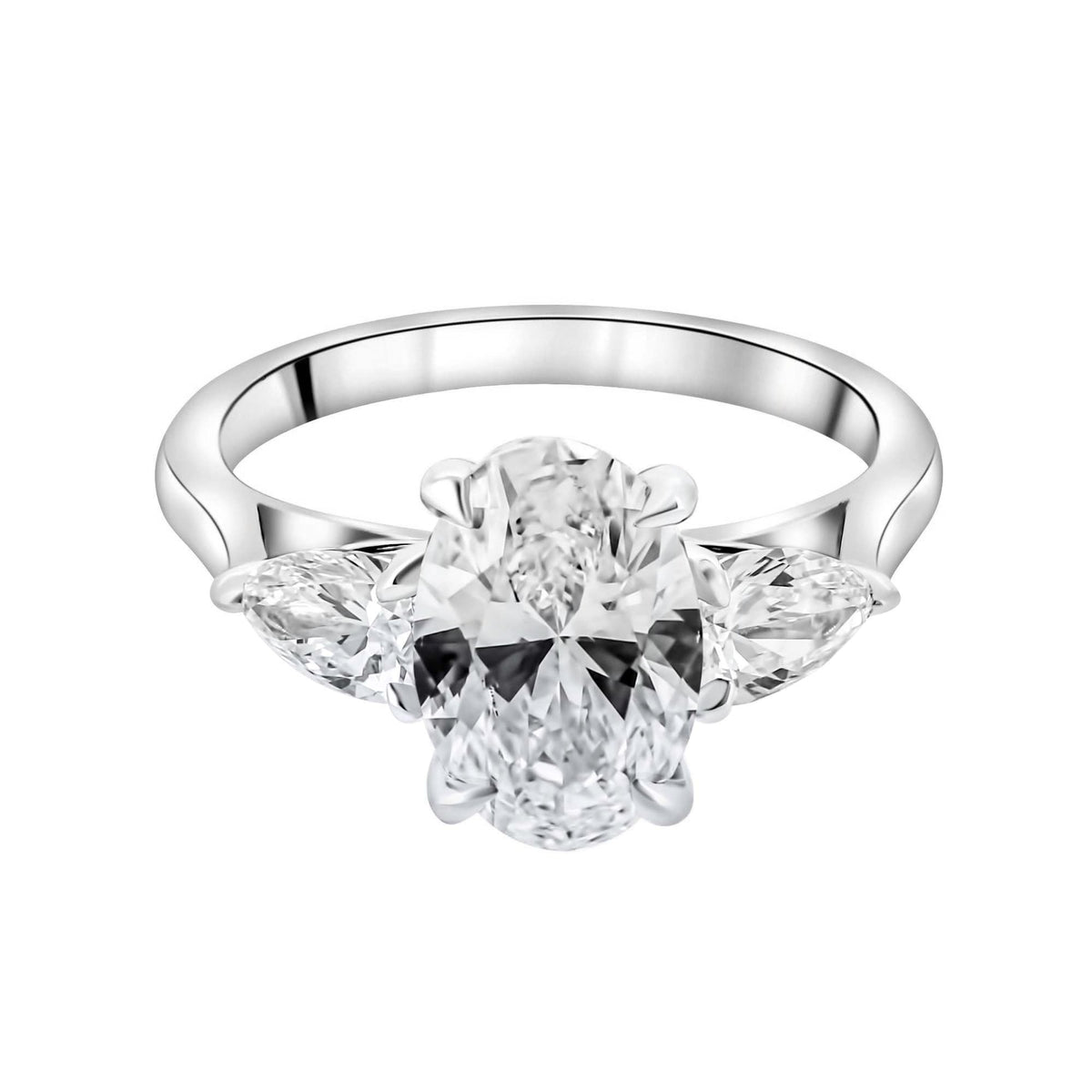 Lab grown platinum 4.06ct D VVS2 oval & pear diamond ring