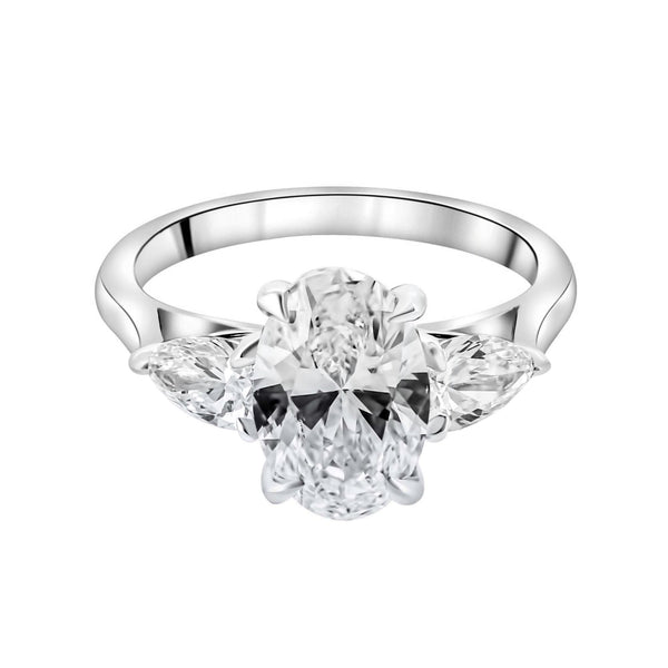 Lab grown platinum 4.06ct D VVS2 oval & pear diamond ring