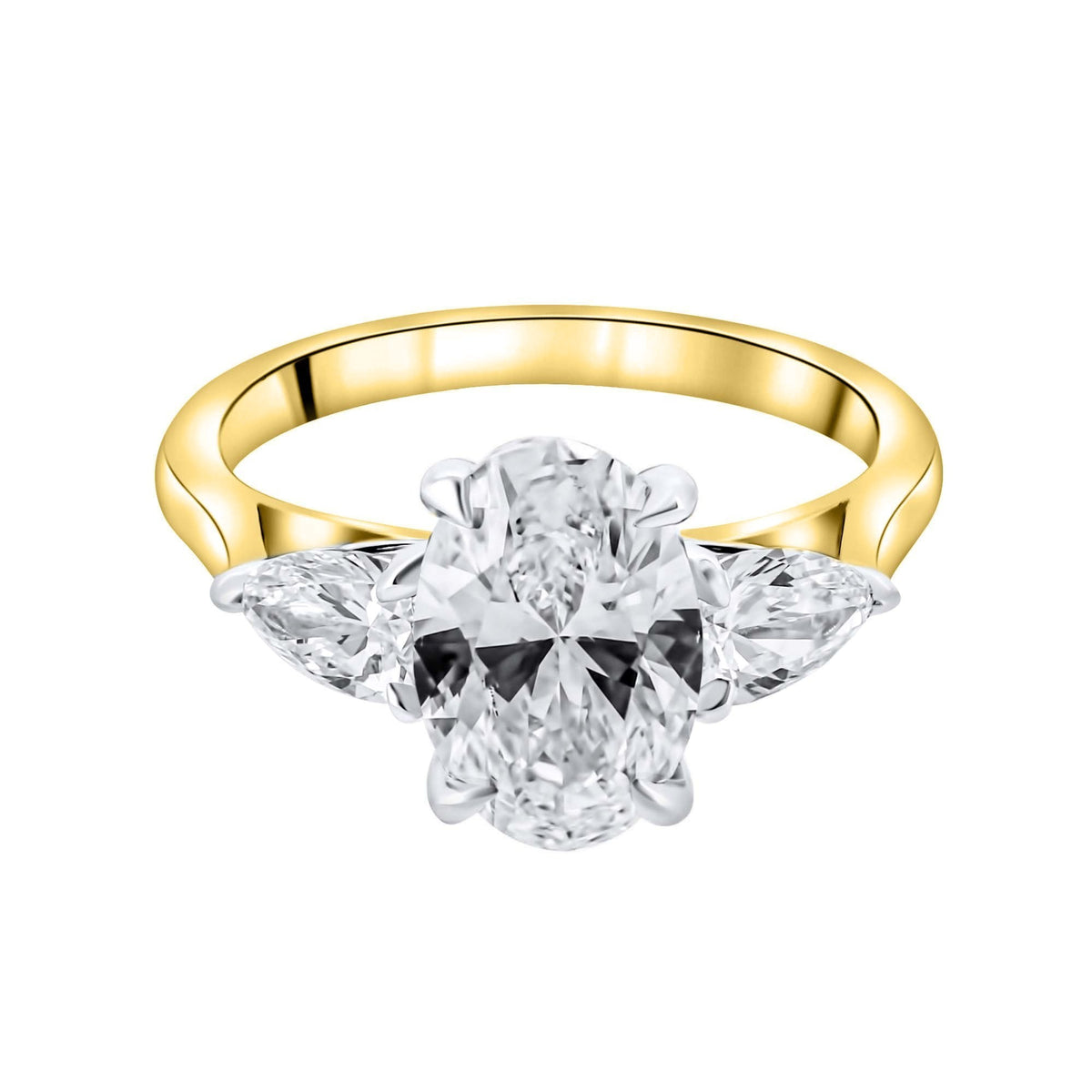 LG 18ct yellow gold 4.07ct D VVS2 IGI oval & pear diamond ring