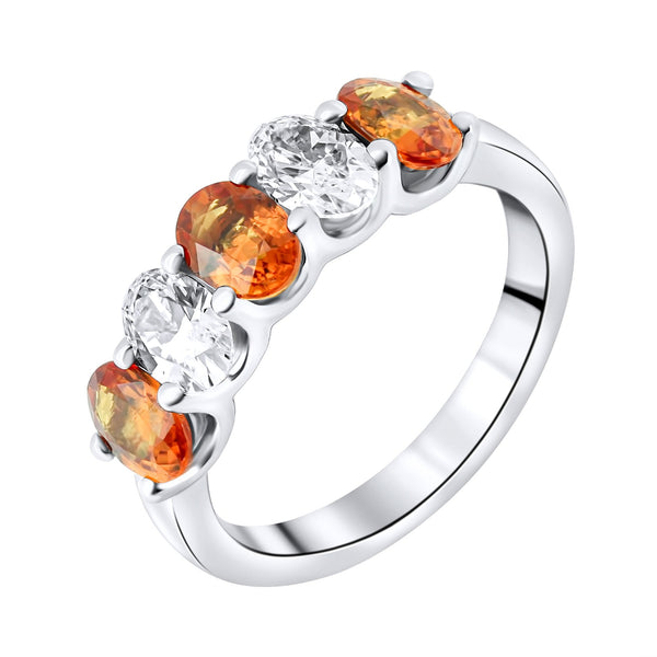 Platinum 1.80ct orange sapphire & 0.85ct diamond 5 stone ring