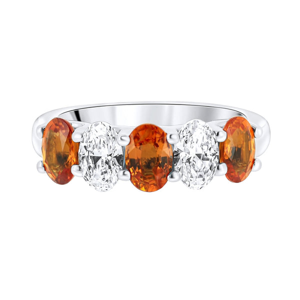 Platinum 1.80ct orange sapphire & 0.85ct diamond 5 stone ring