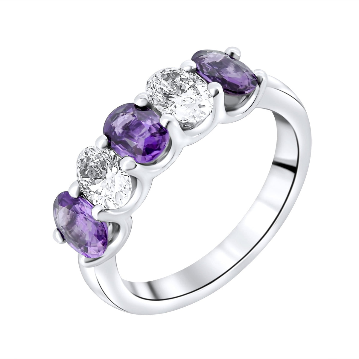 Platinum 1.49ct purple sapphire & 0.85ct diamond 5 stone ring