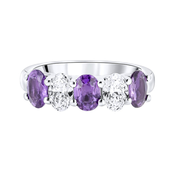 Platinum 1.49ct purple sapphire & 0.85ct diamond 5 stone ring
