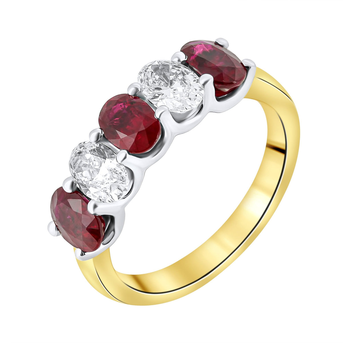 18ct yellow gold 1.86ct ruby & 0.85ct diamond 5 stone ring