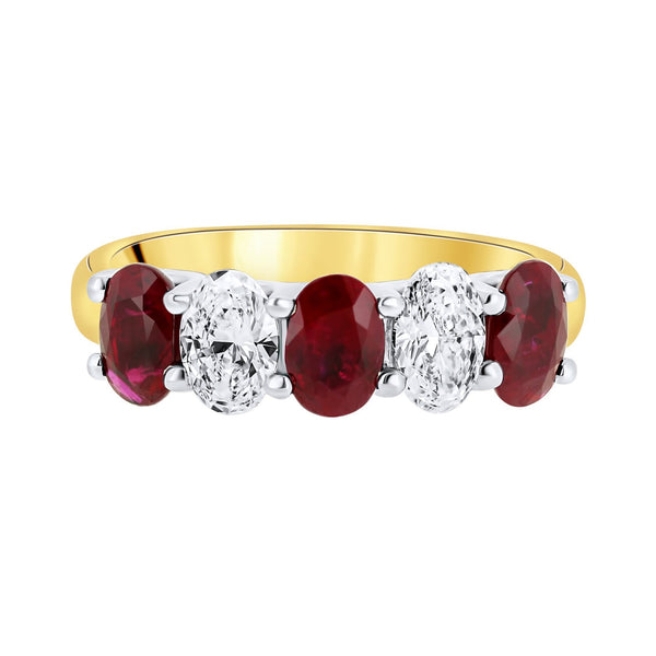 18ct yellow gold 1.86ct ruby & 0.85ct diamond 5 stone ring