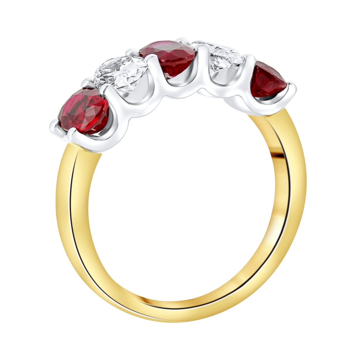 18ct yellow gold 1.86ct ruby & 0.85ct diamond 5 stone ring