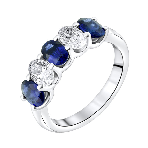 Platinum 1.57ct blue sapphire & 0.85ct diamond 5 stone ring