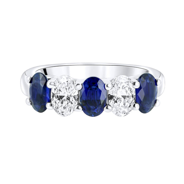 Platinum 1.57ct blue sapphire & 0.85ct diamond 5 stone ring