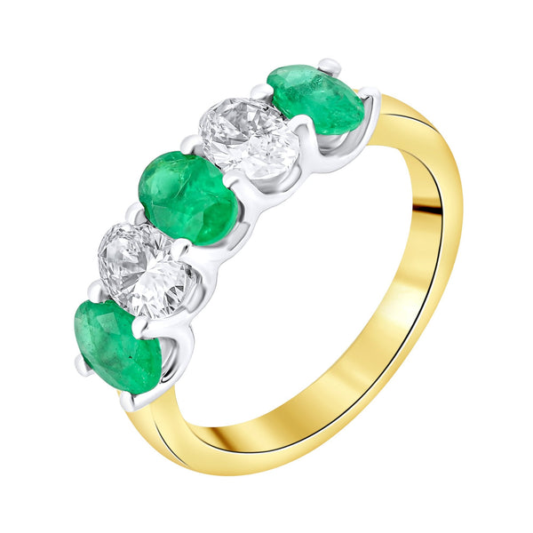 18ct yellow gold 1.25ct emerald & 0.85ct diamond 5 stone ring