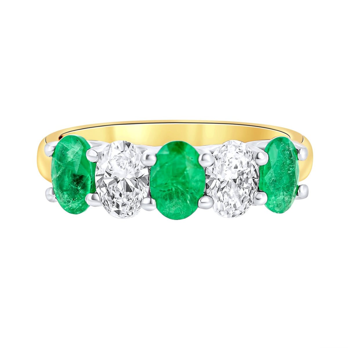 18ct yellow gold 1.25ct emerald & 0.85ct diamond 5 stone ring