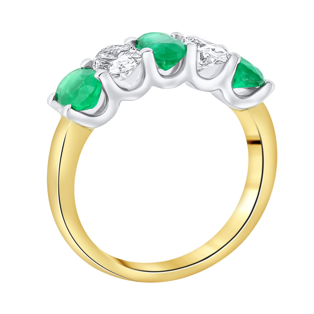 18ct yellow gold 1.25ct emerald & 0.85ct diamond 5 stone ring