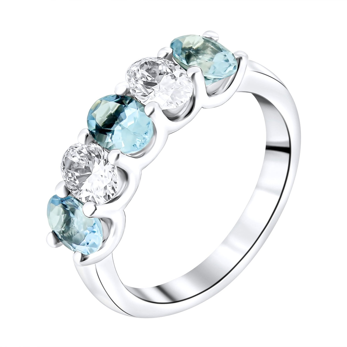 Platinum 1.17ct aquamarine & 0.85ct diamond 5 stone ring