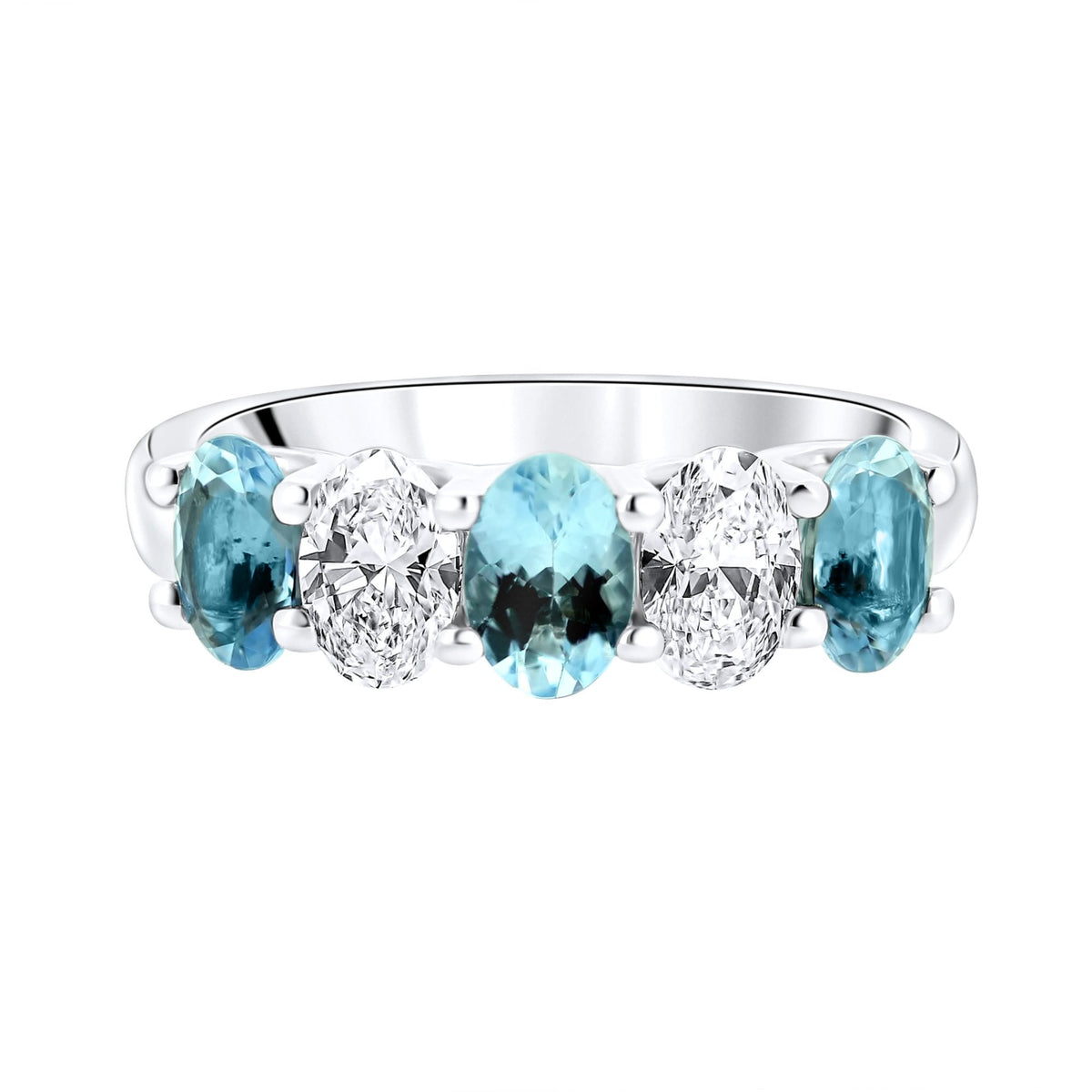 Platinum 1.17ct aquamarine & 0.85ct diamond 5 stone ring