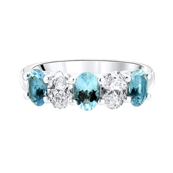 Platinum 1.17ct aquamarine & 0.85ct diamond 5 stone ring