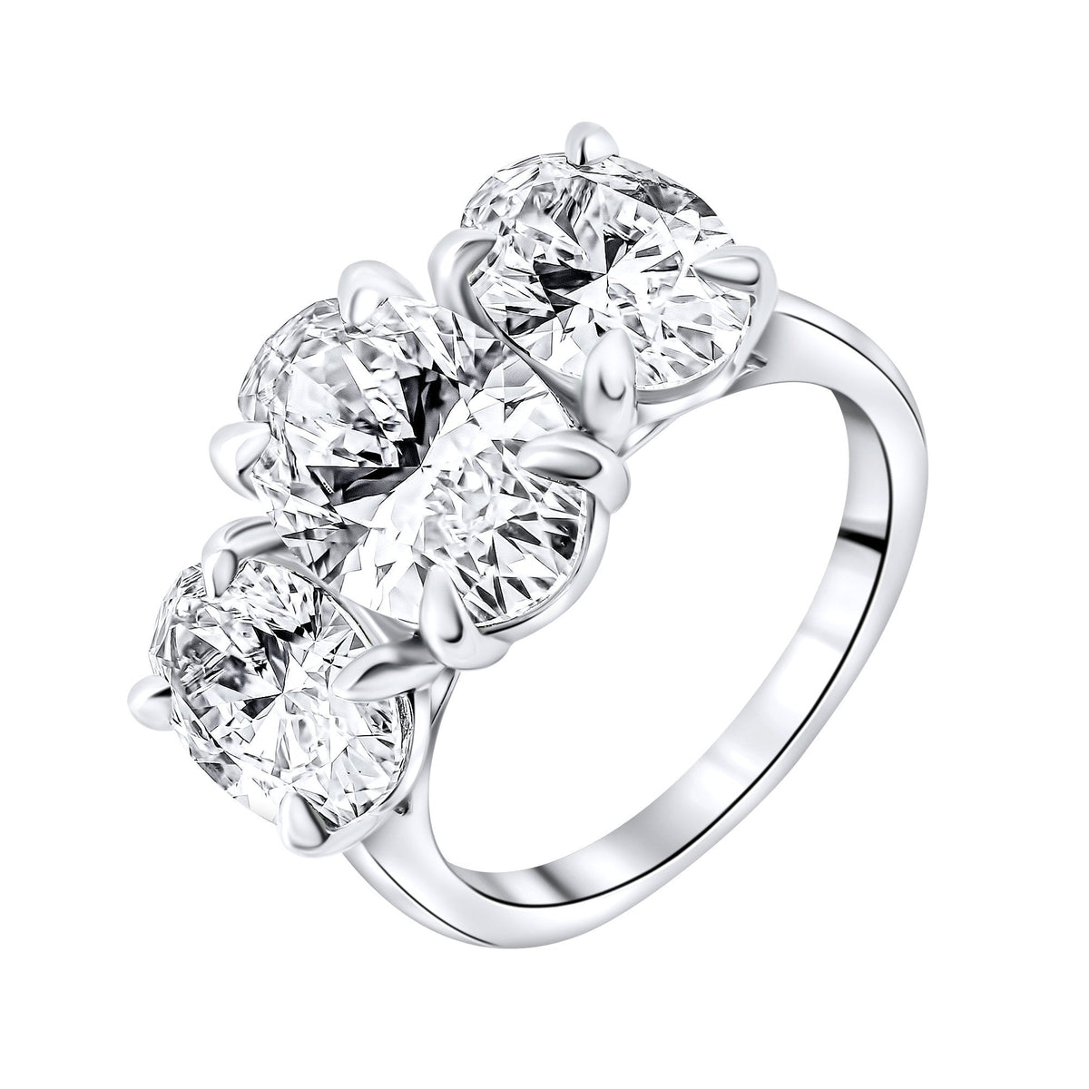 Lab grown platinum 6.10ct D VVS2 oval cut diamond 3 stone ring