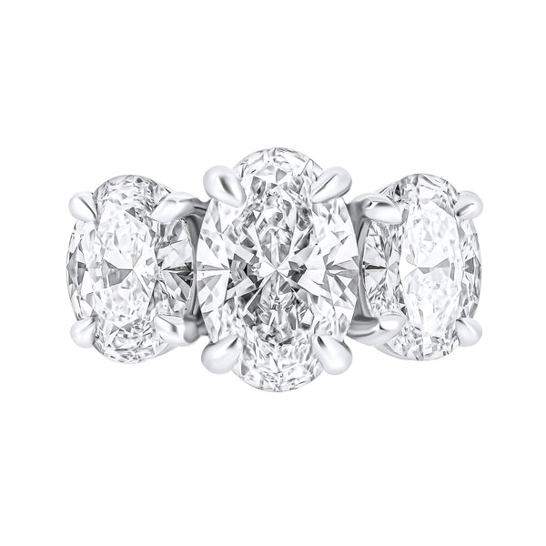 Lab grown platinum 6.10ct D VVS2 oval cut diamond 3 stone ring