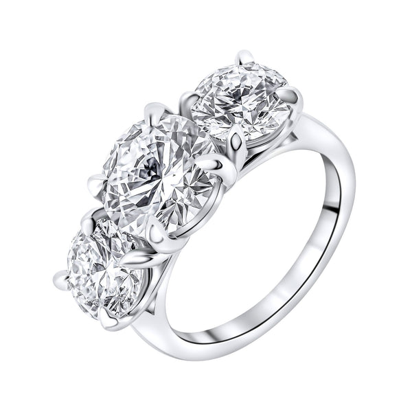 Lab grown platinum 6.00ct D VVS2 round diamond 3 stone ring