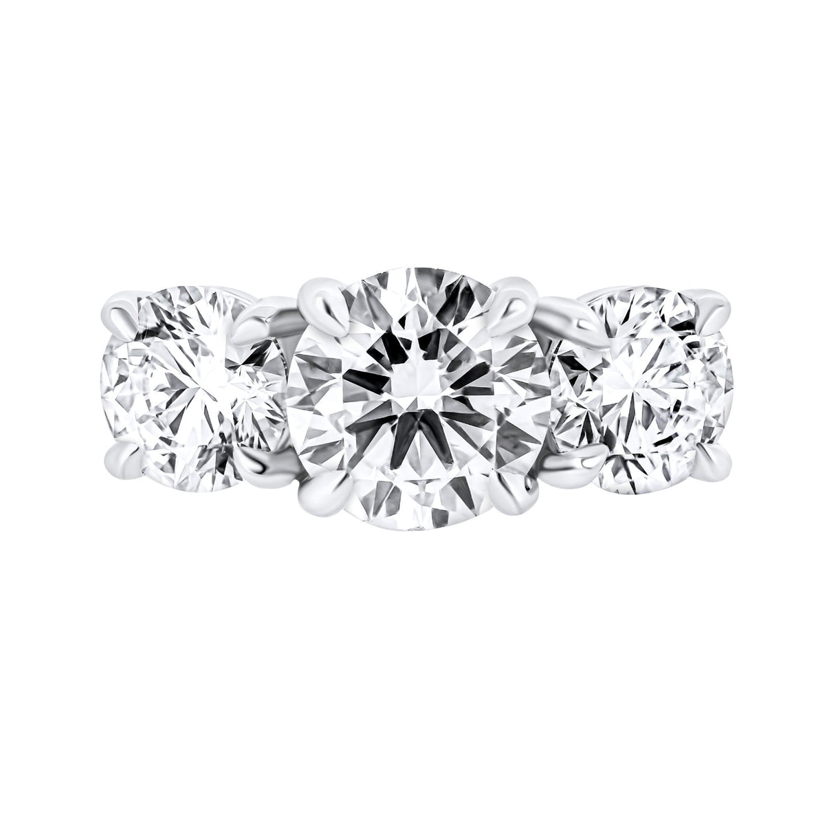 Lab grown platinum 6.00ct D VVS2 round diamond 3 stone ring