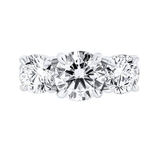 Lab grown platinum 6.00ct D VVS2 round diamond 3 stone ring