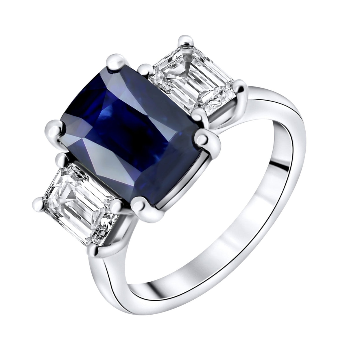 Platinum 5.15ct sapphire & 1.60ct F VS2 GIA diamond 3 stone ring